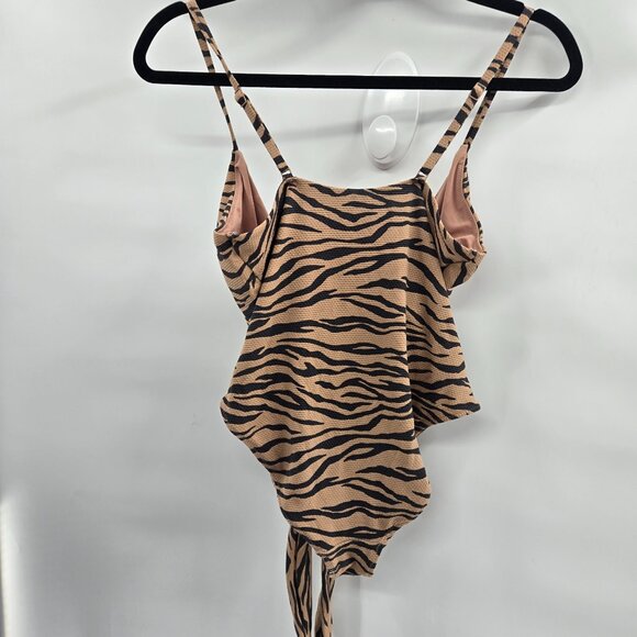 Aerie Brown Black Zebra Print One piece Front Cut-Out Swimsuit Medium - Picture 5 of 8